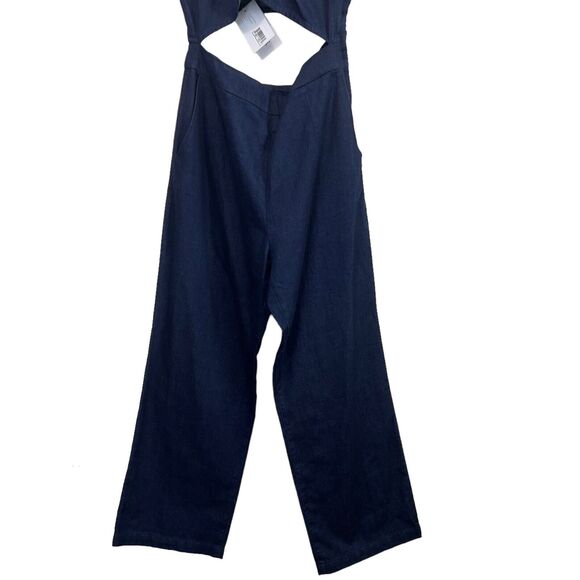 3X1 Peek-a-Boo Cutout-Waist Flared Crop Denim Jumpsuit In Colette Size M - Picture 3 of 11
